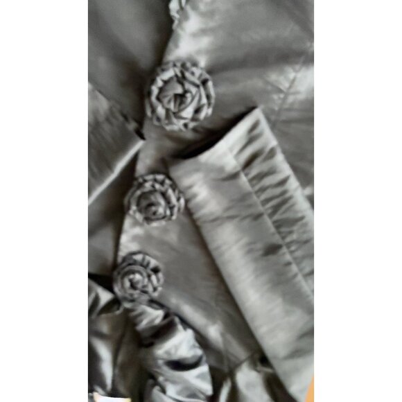 Unique Black Ruffle Trim Satin Top with Rosette Buttons – Med - Evening, Goth - Picture 8 of 13